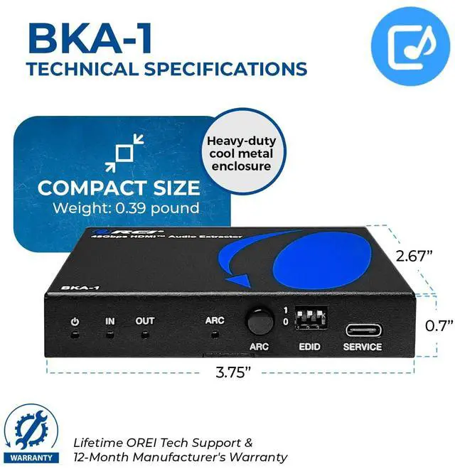 Alt view image 5 of 7 - 8K Audio Extractor HDMI UltraHD 4K @ 120Hz 48G HDMI 2.1 Audio Converter for PS5 SPDIF + 3.5mm Output HDCP 2.3 - Dolby Digital/DTS Passthrough CEC HDR Dolby Vision ARC HDR10+ (BKA-1)