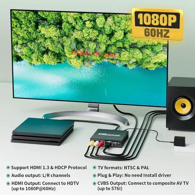 Alt view image 5 of 7 - Adapter Converter Fits for HDMI to RCA & AV 3RCA CVBS Composite Video Audio Support PAL/NTSC Compatible with PC Laptop Xbox TV Camera Monitor