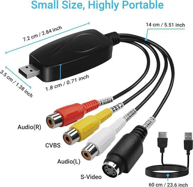 Alt view image 2 of 7 - USB 2.0 Audio Video Capture Card Digitization of Old Videos VHS VCR TV to DVD Converter Suitable for Mac OS & Windows 10/8/7/XP/Vista with a 100 cm RCA Extension Cable and Windows Software CD