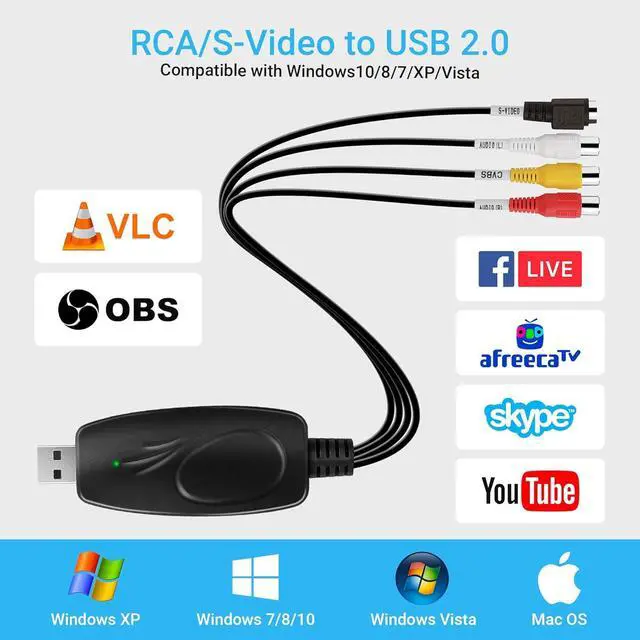 Alt view image 5 of 7 - USB 2.0 Audio Video Capture Card Digitization of Old Videos VHS VCR TV to DVD Converter Suitable for Mac OS & Windows 10/8/7/XP/Vista with a 100 cm RCA Extension Cable and Windows Software CD