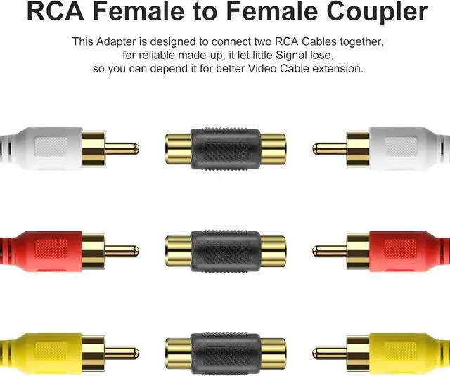 Alt view image 4 of 7 - RCA Female to Female Coupler 3 Pack Audio Video RCA Adapter Connector Gold Plated RCA Jack to Jack Converter RCA Cables Extender for Amplifier Speaker TV RCA Cable Gold