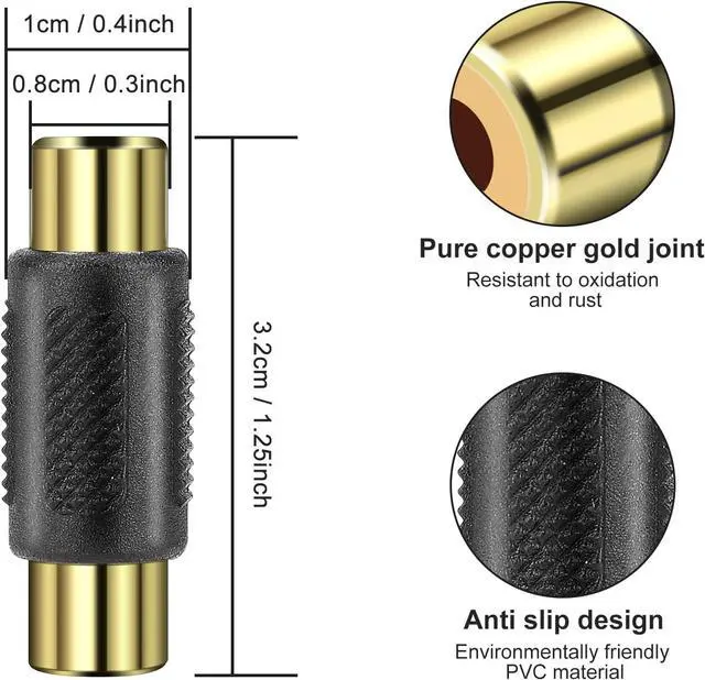 Alt view image 5 of 7 - RCA Female to Female Coupler 3 Pack Audio Video RCA Adapter Connector Gold Plated RCA Jack to Jack Converter RCA Cables Extender for Amplifier Speaker TV RCA Cable Gold