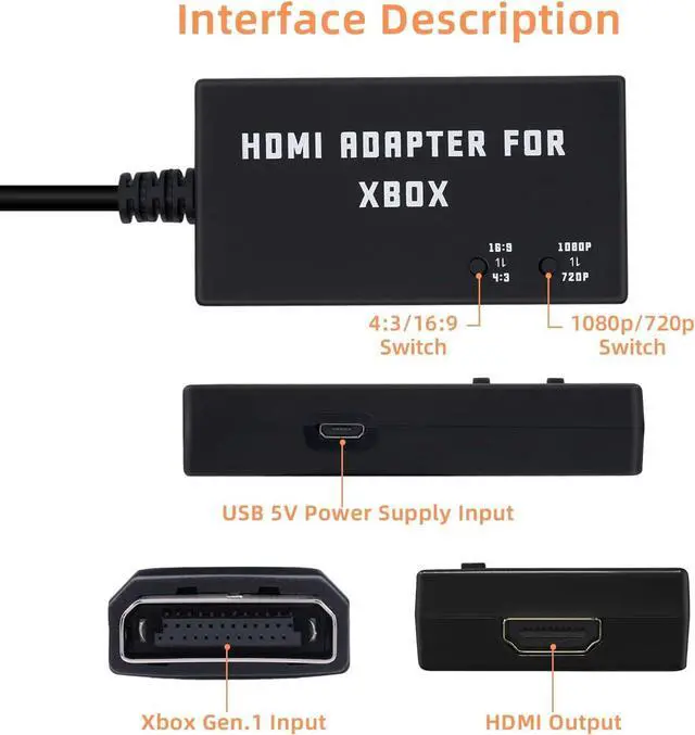 Alt view image 4 of 7 - Original Xbox to HDMI Adapter HD Link Cable Support 1080P/720P Xbox to HDMI Converter for Xbox Gen. 1 - Black