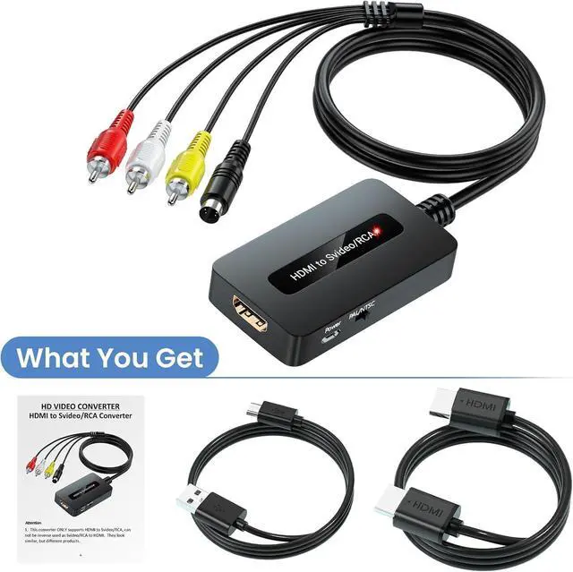 Alt view image 7 of 7 - HDMI to S Video RCA Converter 1080P HDMI to AV Composite S-Video 2 in 1 Converter for DVD/STB/PS3/PS4 to Display on Older TV with Svideo/RCA Inputs(Not Support 4k HDMI)