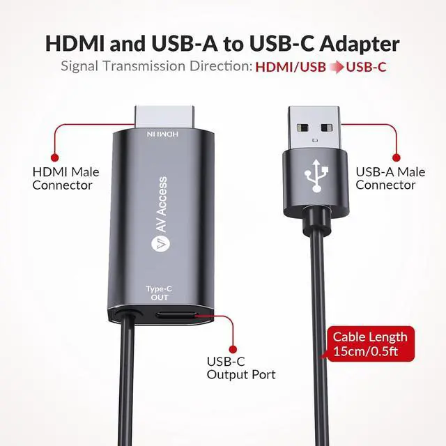 Alt view image 2 of 7 - AV Access HDMI to USB-C Adapter 4K@60Hz HDMI Video & USB Data Converter USB-A Power & Data Support for HDMI Laptops to USB-C Displays & Touch Monitors