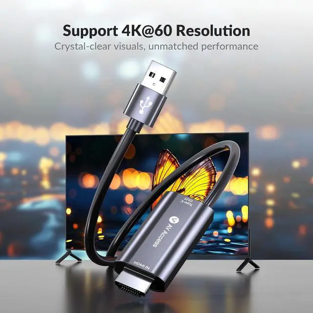 Alt view image 4 of 7 - AV Access HDMI to USB-C Adapter 4K@60Hz HDMI Video & USB Data Converter USB-A Power & Data Support for HDMI Laptops to USB-C Displays & Touch Monitors