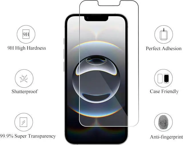 Alt view image 2 of 6 - Screen Protector for iPhone 16e / iPhone 14 / iPhone 13 / iPhone 13 Pro [6.1 Inch] Display 3 Pack Tempered Glass Case Friendly [Not for iPhone 16 6.1 Inch]