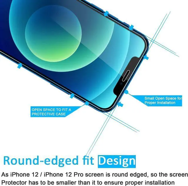 Alt view image 3 of 7 - NEWC 3 Pack Designed for iPhone 12 iPhone 12 Pro (6.1) Screen Protector Tempered Glass Case Friendly Bubble Free Ultra Resistant