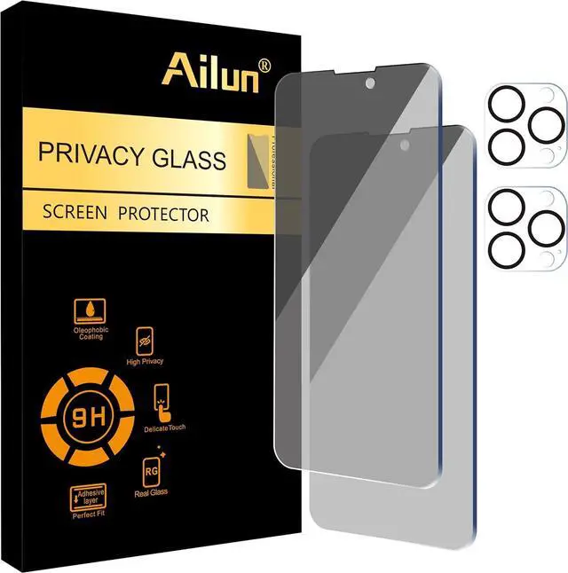 Main image of 2 Pack Privacy Screen Protector for iPhone 14 Pro [6.1 inch] + 2 Pack Camera Lens Protector Anti Spy Private Tempered Glass Case Friendly