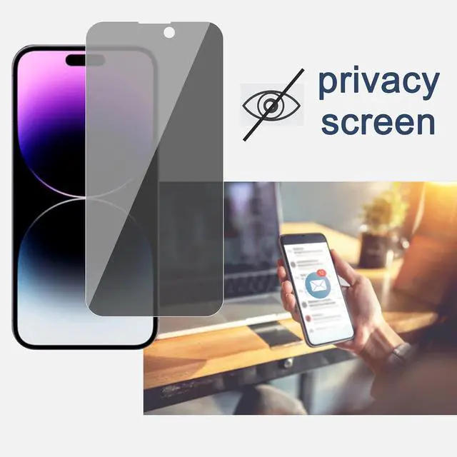 Alt view image 2 of 6 - 2 Pack Privacy Screen Protector for iPhone 14 Pro [6.1 inch] + 2 Pack Camera Lens Protector Anti Spy Private Tempered Glass Case Friendly