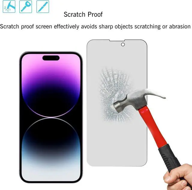 Alt view image 5 of 6 - 2 Pack Privacy Screen Protector for iPhone 14 Pro [6.1 inch] + 2 Pack Camera Lens Protector Anti Spy Private Tempered Glass Case Friendly