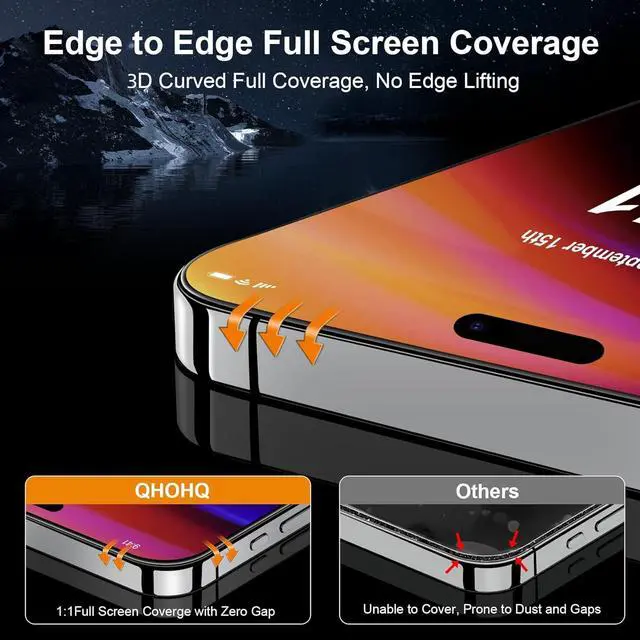 Alt view image 3 of 7 - for iPhone 16 Pro Max Screen Protector with Camera Lens Protector [Military Grade Shatterproof] Top 9H+ Tempered Glass Full Edge Coverage Ultra Durable with Installation Tool [3+3 Pack]