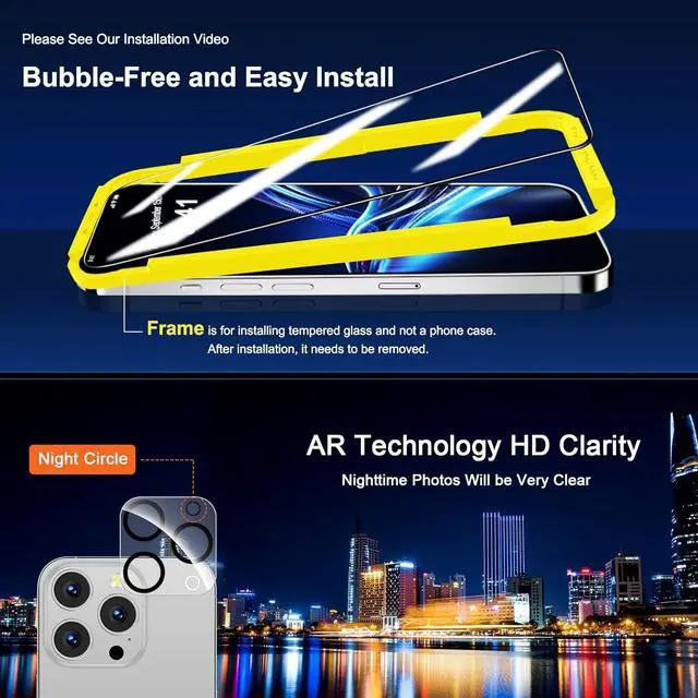 Alt view image 7 of 7 - for iPhone 16 Pro Max Screen Protector with Camera Lens Protector [Military Grade Shatterproof] Top 9H+ Tempered Glass Full Edge Coverage Ultra Durable with Installation Tool [3+3 Pack]