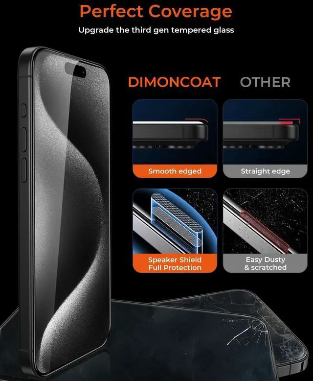Alt view image 4 of 7 - 4-PACK Privacy Screen Protector Compatible with iPhone 15 Pro Max [Auto Alignment Kit] [10X Military Protection] 15 Pro Max 6.7 inch Tempered Glass Film [Case Friendly]
