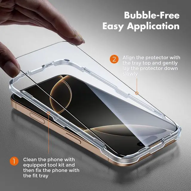 Alt view image 7 of 7 - Screen Protector for iPhone 16 Pro Pack of 3 HD Tempered Glass Screen Protector [Full Coverage] [Easy Installation][Free Bubbles][Only for  iPhone 16 Pro]