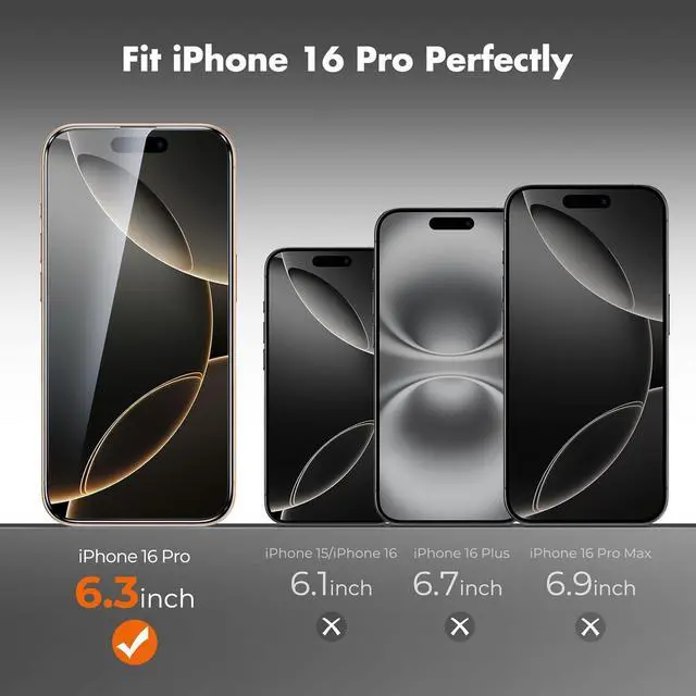 Alt view image 6 of 7 - Screen Protector for iPhone 16 Pro Pack of 3 HD Tempered Glass Screen Protector [Full Coverage] [Easy Installation][Free Bubbles][Only for  iPhone 16 Pro]