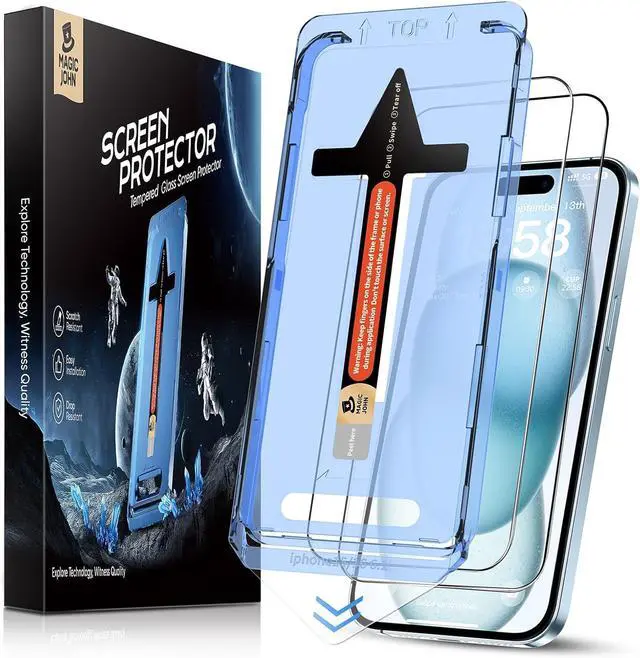 Main image of 2 Pack for iPhone 15 Tempered Glass Screen Protector 6.1 inch [Not Max] Auto Dust-Elimination Installation Bubble Free Dynamic Island Compatible HD Clear Easy Installation