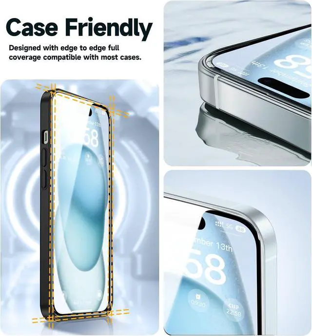 Alt view image 6 of 6 - 2 Pack for iPhone 15 Tempered Glass Screen Protector 6.1 inch [Not Max] Auto Dust-Elimination Installation Bubble Free Dynamic Island Compatible HD Clear Easy Installation