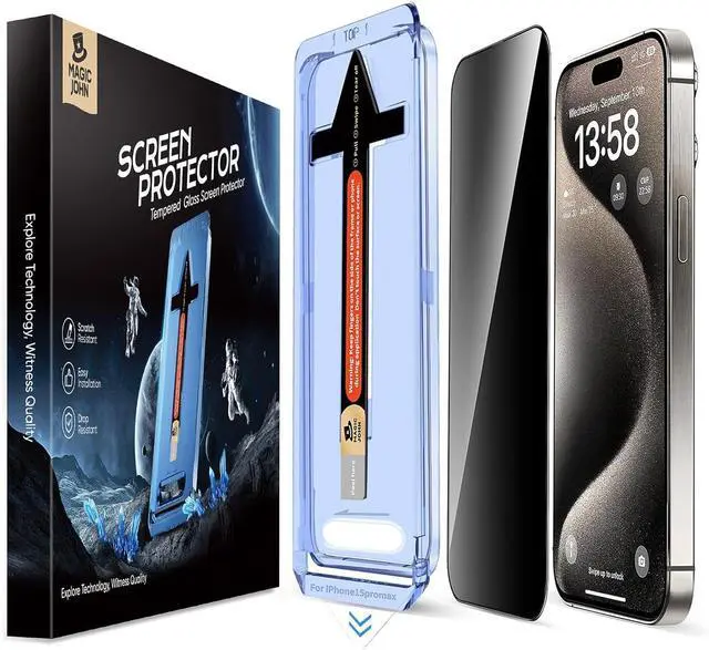 Main image of 2 Pack for iPhone 15 Pro Max 6.7 inch Privacy Glass Screen Protector Auto Dust-Elimination Installation Bubble Free Easy Installation