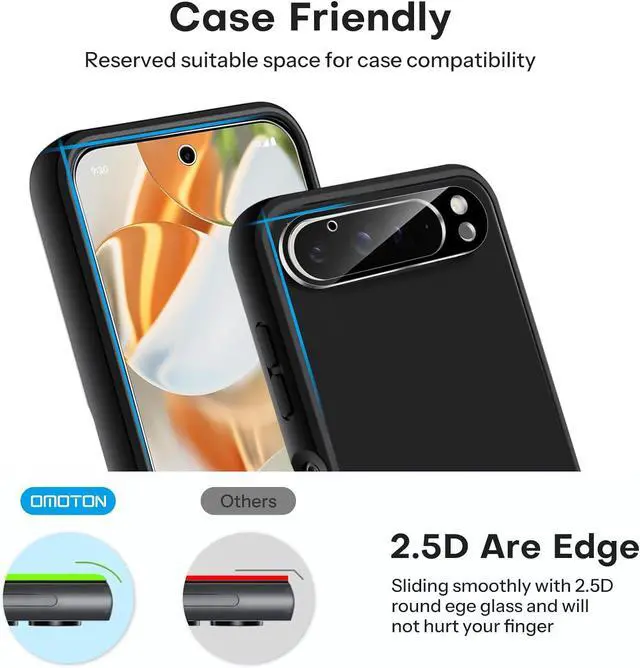 Alt view image 6 of 7 - 3+2 Pack for Google Pixel 9 Pro Screen Protector 3 Pack Tempered Glass Screen Protector & 2 Pack Camera Lens Protector for Pixel 9 Pro 2024 6.3-inch Case Friendly (Not for Pixel 9/9 Pro XL)