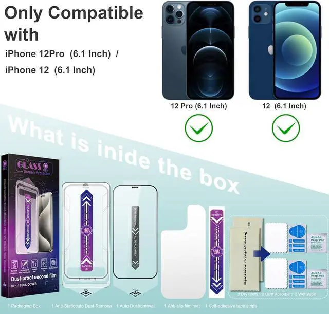 Alt view image 2 of 7 - 2 Pack Screen Protector Tempered Glass for iPhone 12 and iPhone 12 Pro 6.1-Inch Auto Dust Removal No Bubbles High Definition Clear Easy Installation