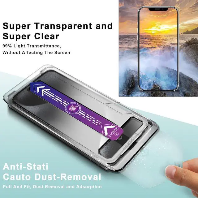 Alt view image 4 of 7 - 2 Pack Screen Protector Tempered Glass for iPhone 12 and iPhone 12 Pro 6.1-Inch Auto Dust Removal No Bubbles High Definition Clear Easy Installation