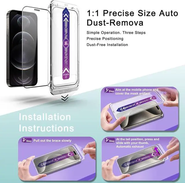 Alt view image 3 of 7 - 2 Pack Screen Protector Tempered Glass for iPhone 12 and iPhone 12 Pro 6.1-Inch Auto Dust Removal No Bubbles High Definition Clear Easy Installation