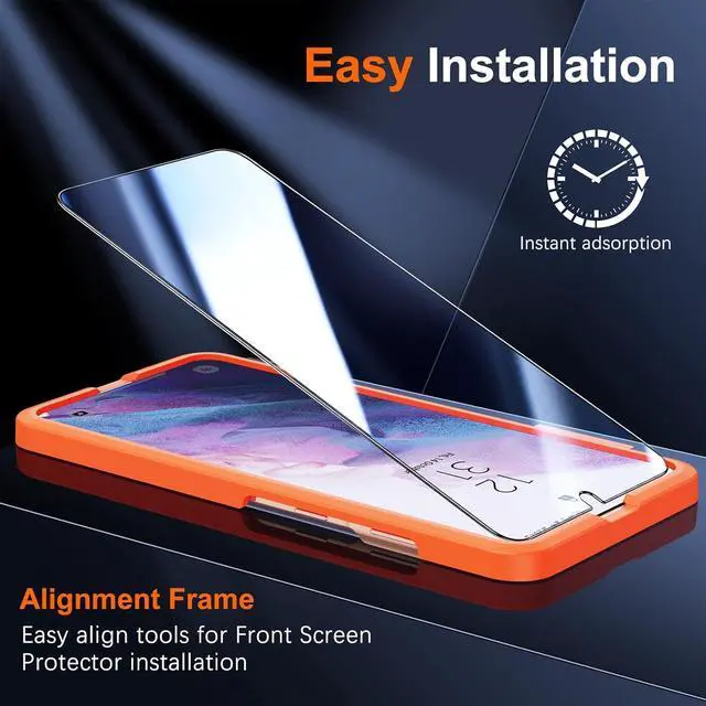 Alt view image 7 of 7 - for  Galaxy S21 Plus Screen Protector 9H Hardness Fingerprint Unlock  S21+ Tempered Glass + Camera Lens Protector with Easy installation Frame - 6.7 inch [ 2+2 Pack ]