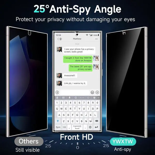 Alt view image 3 of 6 - EZ Unlock for  Galaxy S24 Ultra Privacy Screen Protector [0.1S Ultrasonic Fingerprint Support] [Not Glass] 25 Anti Spy Private S24 Ultra Screen Protector Case Friendly 2 Pack