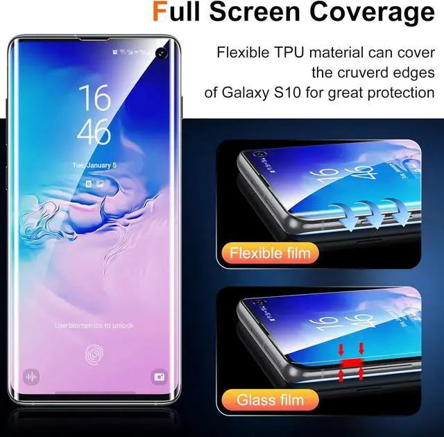 Alt view image 7 of 7 - [2+2 Pack] Unique Me Compatible with  Galaxy S10 Full Coverage Flexible TPU Screen Protector and Camera Lens Protector Not Fit for  S10 Plus