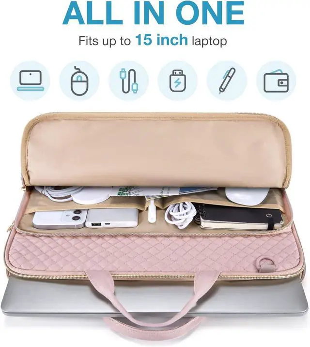 Alt view image 3 of 7 - Protective Sleeve case Compatible with MacBook Pro 16 Inch 15.6 inch HP   Aspire  Notebook Laptop with Shoulder Strap Pocket Handle Pink