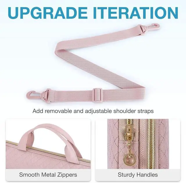 Alt view image 4 of 7 - Protective Sleeve case Compatible with MacBook Pro 16 Inch 15.6 inch HP   Aspire  Notebook Laptop with Shoulder Strap Pocket Handle Pink
