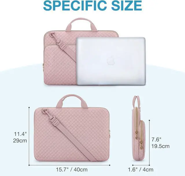 Alt view image 6 of 7 - Protective Sleeve case Compatible with MacBook Pro 16 Inch 15.6 inch HP   Aspire  Notebook Laptop with Shoulder Strap Pocket Handle Pink