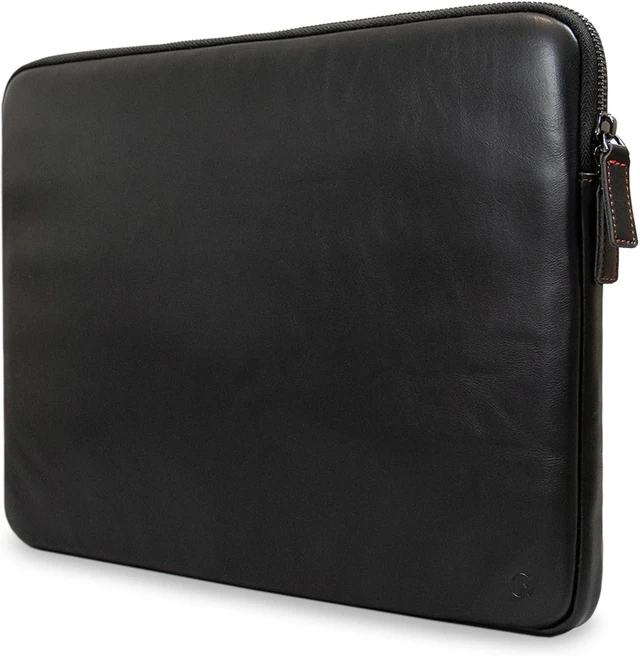 Main image of Real Leather Zipped Folio Laptop Case with Inner Pocket & Wool Lining, Compatible with MacBook, HP & Lenovo (16-Inch, Black)