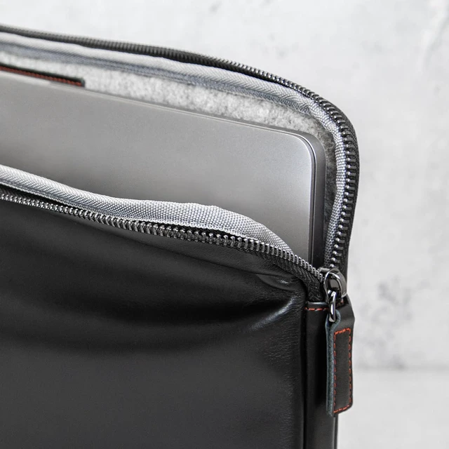 Alt view image 3 of 7 - Real Leather Zipped Folio Laptop Case with Inner Pocket & Wool Lining, Compatible with MacBook, HP & Lenovo (16-Inch, Black)