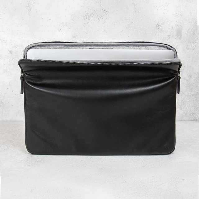 Alt view image 6 of 7 - Real Leather Zipped Folio Laptop Case with Inner Pocket & Wool Lining, Compatible with MacBook, HP & Lenovo (16-Inch, Black)