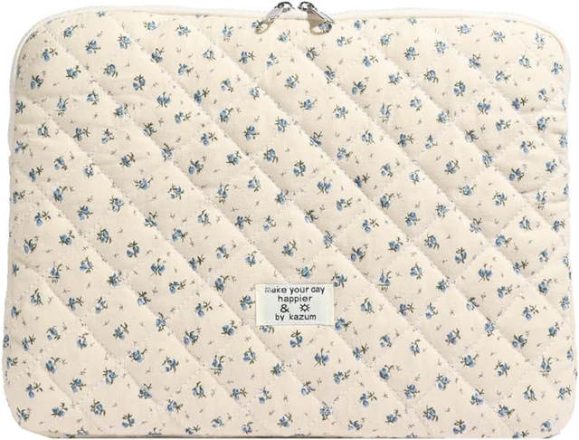 Main image of Cute Laptop Sleeve 13-15 inch Laptop Case Aesthetic Quilted Laptop Sleeve Computer Bag with Flower Printing for MacBook (A-Blue 13inch)