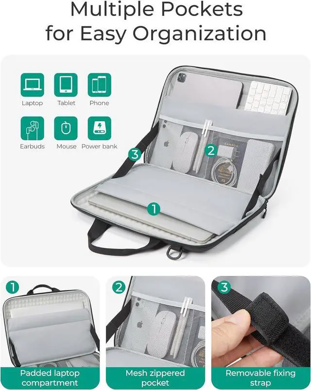 Alt view image 3 of 7 - 15.6-16 inch Laptop Computer Case with Strap Shockproof Waterproof Laptop Bag with Sturdy Handle Carrying Laptop Sleeve for 15  HP MacBook ProsBlack