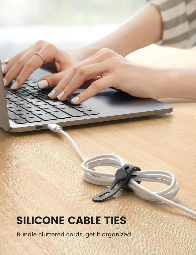 Alt view image 2 of 7 - 10Pack Silicone Cable Ties Cord Organizer Wrap - Reusable Washable Wire Management with Lock Buckle Elastic Charger Cable Strap Ties Electrical Cord Keeper for Travel Home Accessories