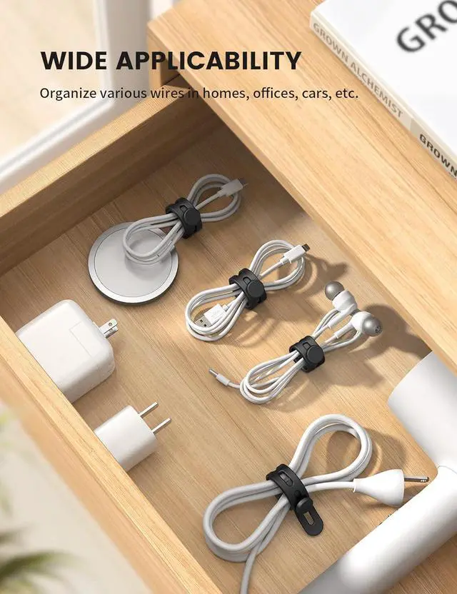 Alt view image 4 of 7 - 10Pack Silicone Cable Ties Cord Organizer Wrap - Reusable Washable Wire Management with Lock Buckle Elastic Charger Cable Strap Ties Electrical Cord Keeper for Travel Home Accessories