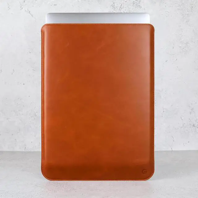 Alt view image 3 of 7 - Real Leather Laptop Sleeve for MacBook Pro & Air Fits 13 14 15 & 16 Inch - Genuine Full Grain Leather with Soft Wool Lining (14-inch Pro M1/M2/M3/M4)