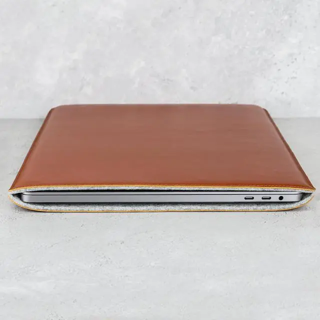 Alt view image 4 of 7 - Real Leather Laptop Sleeve for MacBook Pro & Air Fits 13 14 15 & 16 Inch - Genuine Full Grain Leather with Soft Wool Lining (14-inch Pro M1/M2/M3/M4)