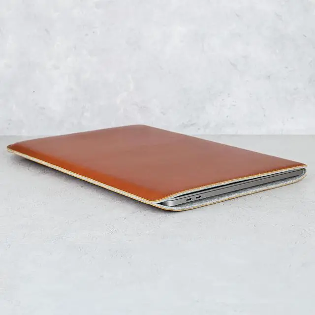 Alt view image 5 of 7 - Real Leather Laptop Sleeve for MacBook Pro & Air Fits 13 14 15 & 16 Inch - Genuine Full Grain Leather with Soft Wool Lining (14-inch Pro M1/M2/M3/M4)