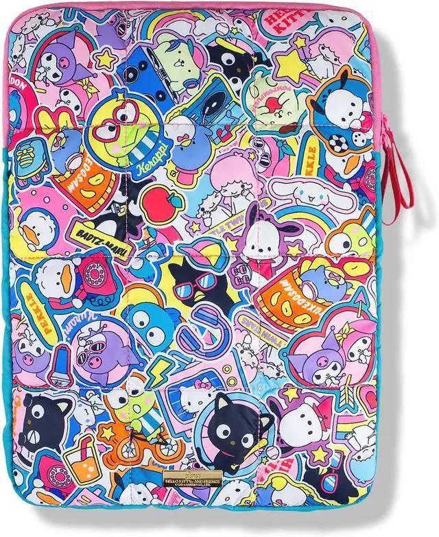 Main image of x Sanrio | Puffy Laptop Sleeve | 15-16 Inch Quilted Pillow Puffer Laptop Carrying Case Computer Sleeve | Hello Kitty & Friends Stickers