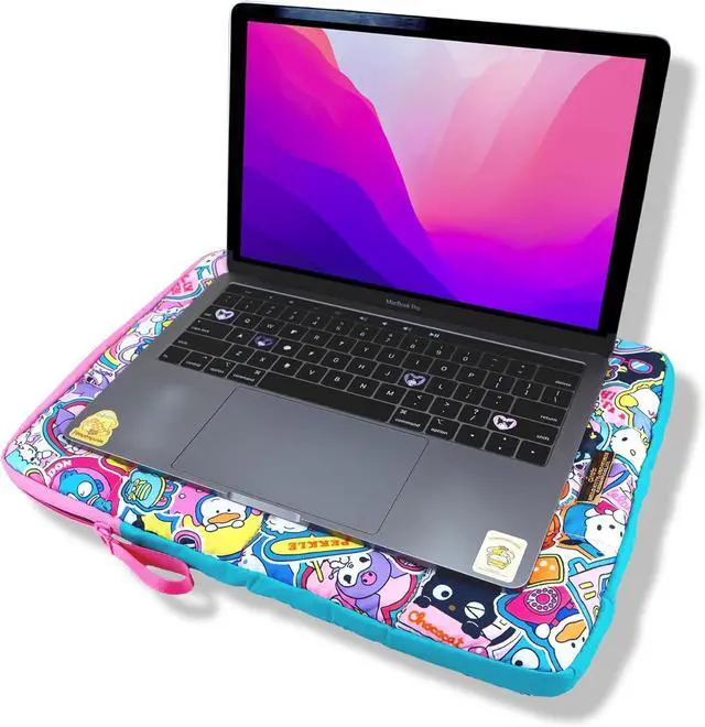 Alt view image 2 of 7 - x Sanrio | Puffy Laptop Sleeve | 15-16 Inch Quilted Pillow Puffer Laptop Carrying Case Computer Sleeve | Hello Kitty & Friends Stickers