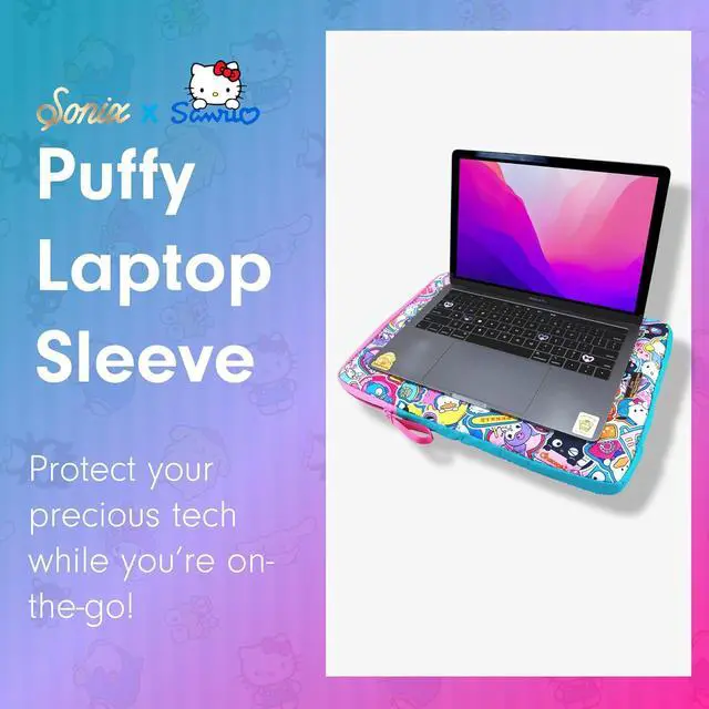 Alt view image 6 of 7 - x Sanrio | Puffy Laptop Sleeve | 15-16 Inch Quilted Pillow Puffer Laptop Carrying Case Computer Sleeve | Hello Kitty & Friends Stickers