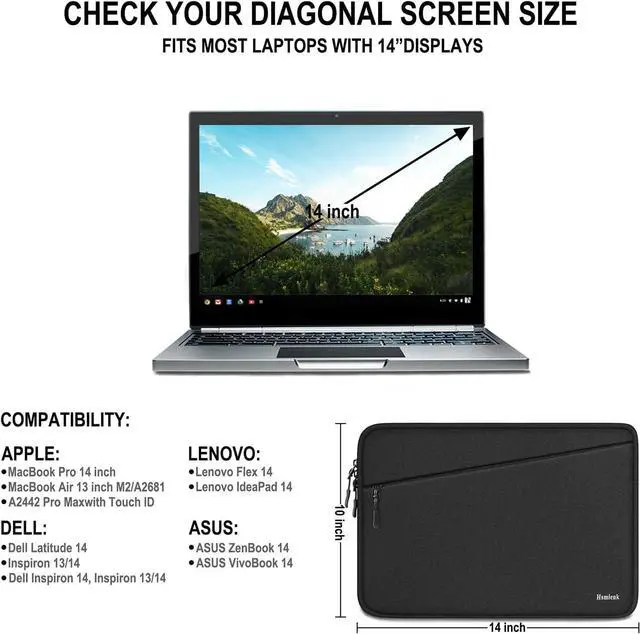 Alt view image 4 of 7 - Laptop Sleeve Case 14 inch Traveling Water Resistant Carrying Notebook Bag with Pocket Shockproof Protective Laptop Cover Compatible for 14 Inch MacBook Air/Pro HP     Black