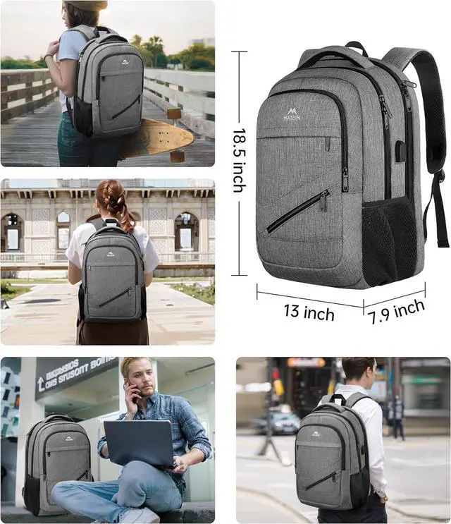 Alt view image 5 of 7 - Travel Laptop Backpack 17 Inch Business Flight Approved Carry on Backpack TSA Large Computer Bag for Men Women with USB Port and Trolley Sleeve College School Tactical Book Bag Grey