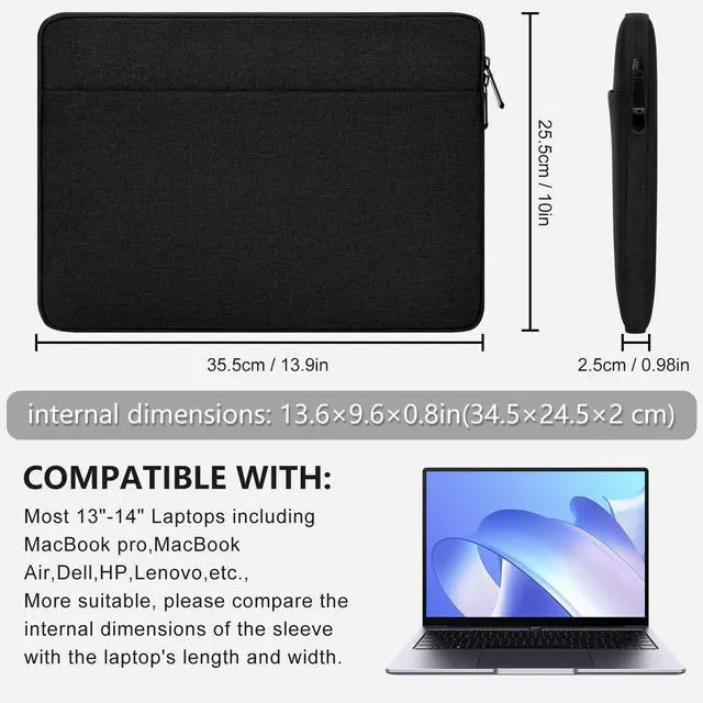 Alt view image 5 of 7 - Laptop Sleeve Case with Accessory Pocket Padded Computer Carrying Pouch 13 to 14 inches Compatible with MacBook HP   Protective Laptop Cover for 13-14 Chromebook/Notebook/Tablet Black