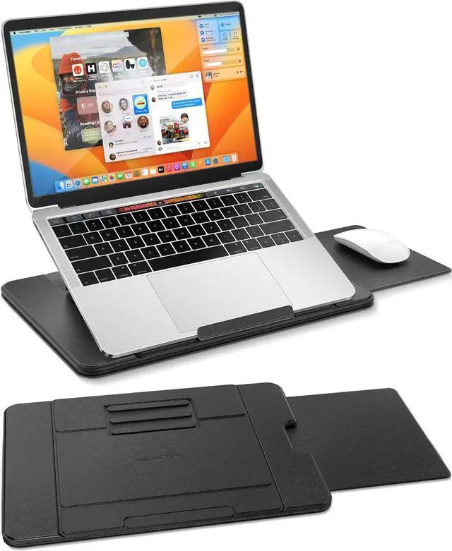 Main image of Adjustable Laptop Lap Desk 3 Ergonomic Angles PU Leather Non-Slip Surface Heat Shield Retractable Mouse Pad Portable Laptop Lap pad Workstation for Bed Sofa Travel